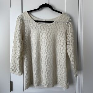 Talbots Cream Textured Blouse Size M Chiffon Circle Print Overlay 3/4 Sleeve Top